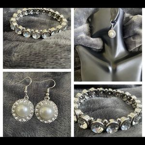 Silver tone earring and bracelet set